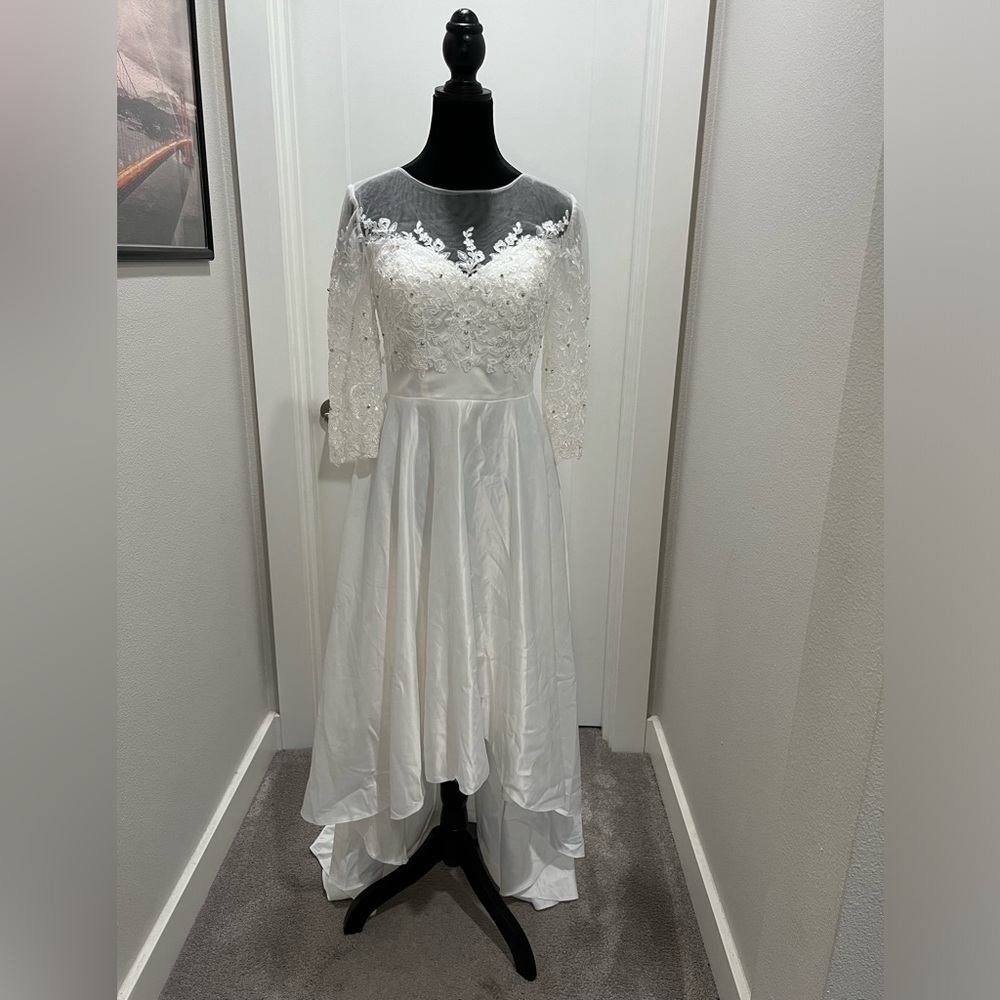 White Sweetheart Illusion Bishop Sleeve Maxi Gown